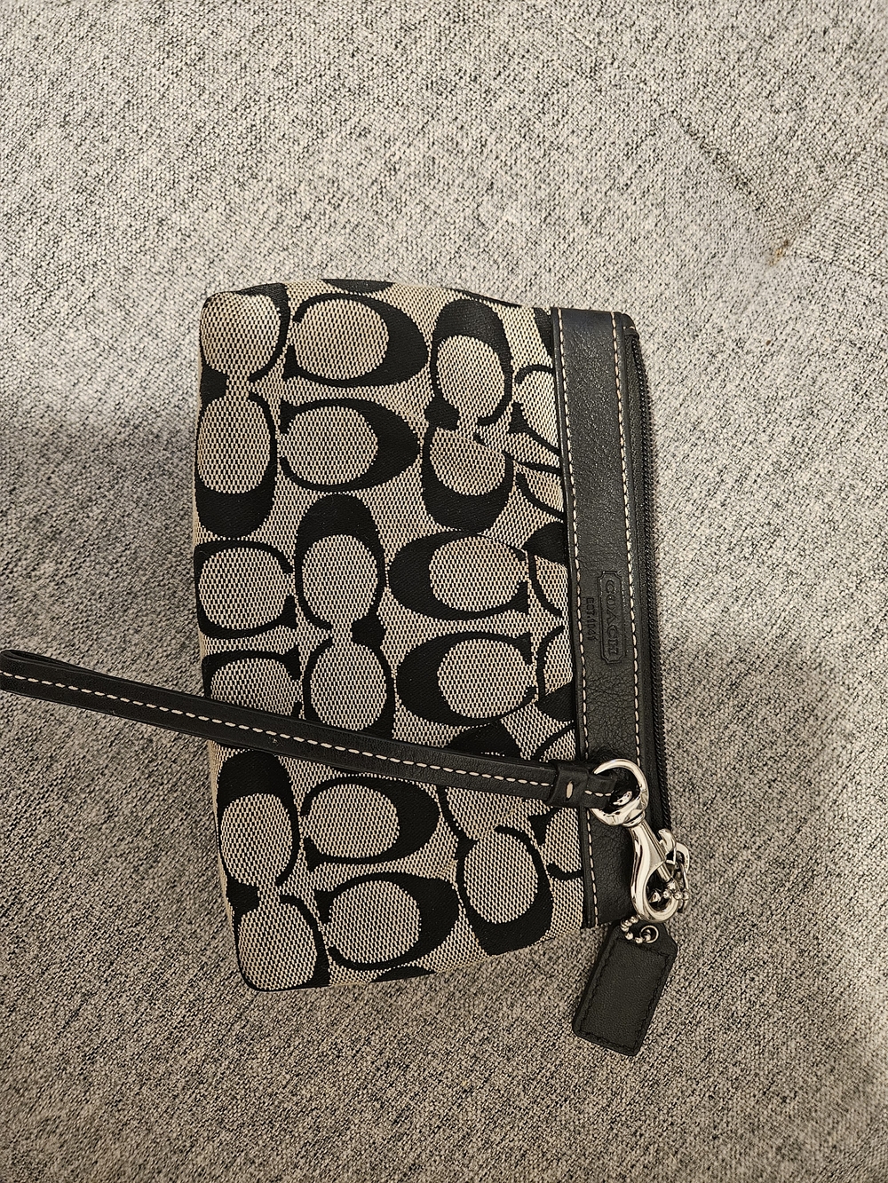 Coach Black and Khaki Signature Canvas Wristlet